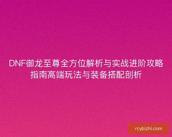 DNF御龙至尊全方位解析与实战进阶攻略指南高端玩法与装备搭配剖析